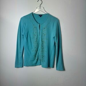 J. McLaughlin Blue sequin embellished cashmere cardigan sweater Medium 1873  cud